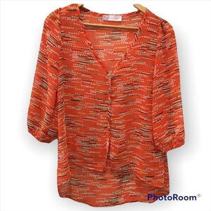 Francesca’s collection Love Notes sheer blouse orange size small